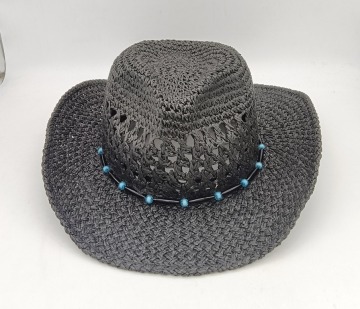Fashional crochet paper straw hat with beautiful beads