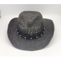 Fashional crochet paper straw hat with beautiful beads