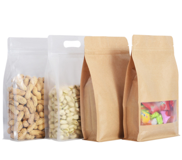 Frosted Flat Bottom Nut Packaging Pouch with Handle - Transparent Packing Bags
