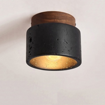 Luz de techo de mármol negro moderno de Wabi Sabi - Lámpara de piedra de travertino