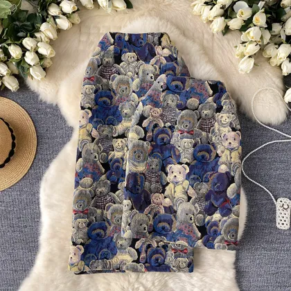 LW0231 Women's High Waist Slimming Bear Print Skirt
