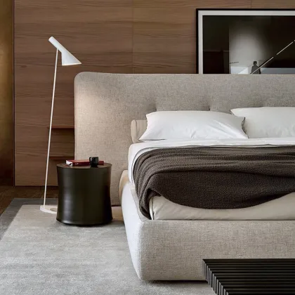 Italian Poliform Spongde Fabric and Leather Double Bed for Large Apartment or Villa Master Bedroom