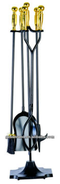 5-pcs fireplace tools set,brass & black
