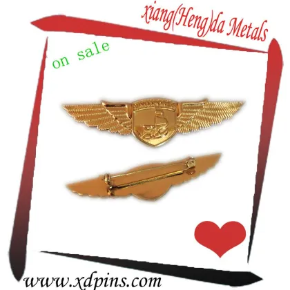 Gold USA eagle wing shaped metal pin badge