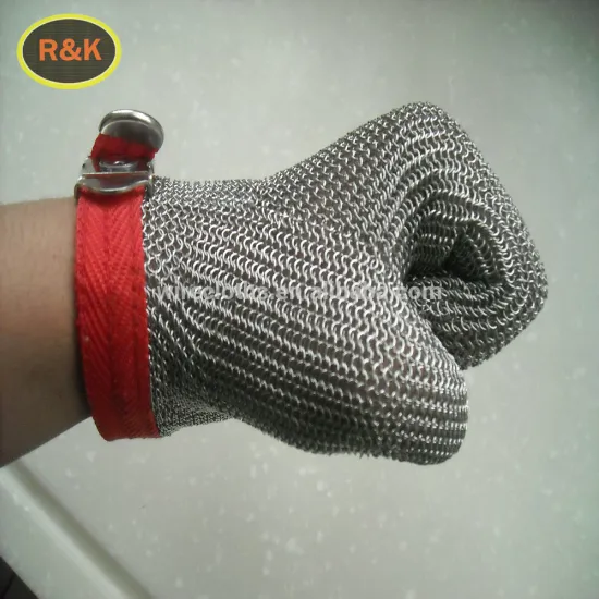 Leather instury butcher work industry stainless steel cut resistant chain mesh gloves