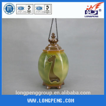 Antique tealight LED light candle holder garden lantern green ceramic hanging lamp