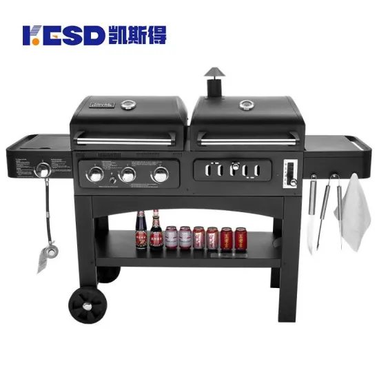 Portable 2-in-1 Combo Integrated Grill Trolley Camping Barbecue Stove Luxury Outdoor Charcoal and Gas Outdoor BBQ Grill Trolley