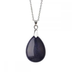 Natural Blue Goldstone 28x35MM Waterdrop Pendant Necklace with 45CM Silver Chain