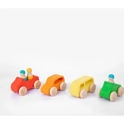 Rainbow Cars: A Set of 7 Educational Wooden Mini Vehicles - Stacking Toys for Children