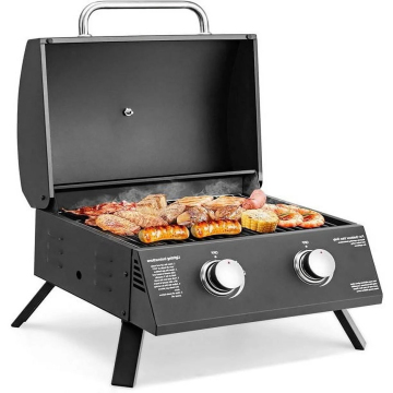 Patio Portable Double 2 Burner Propane Barbeque Grill Outdoor Camping Tabletop BBQ Gas Grill with Foldable Legs