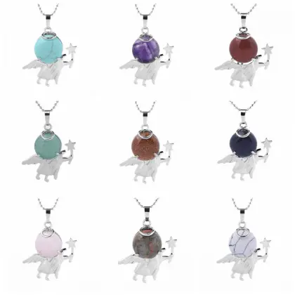 Fairy Rod Little Angel Pendant Necklace Natural Stone Teen Female Allegory Healing Guardian Gift 12pcs