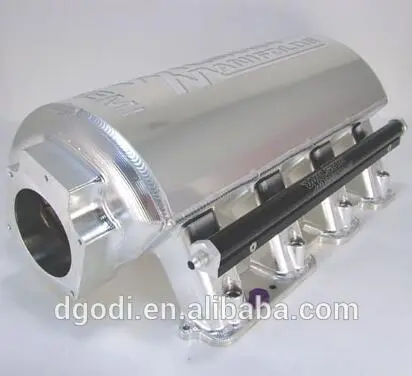 custom racing car aluminum intake manifold produced by 5-axis MAZAK machine