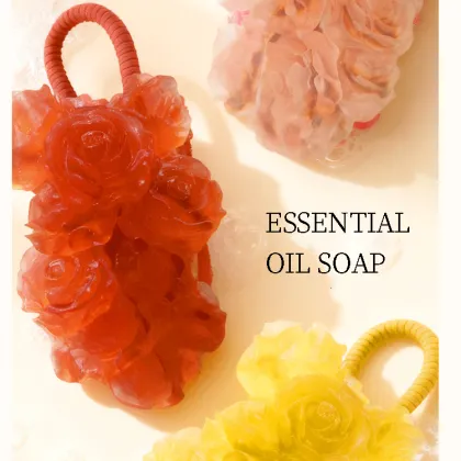 HUAJIAHUA Rose Essential Oil Soap, 200g Handmade Rose Shape Hanging Soap, Natural Shea Butter Olive Oil Moisturizing Bath Soap,
