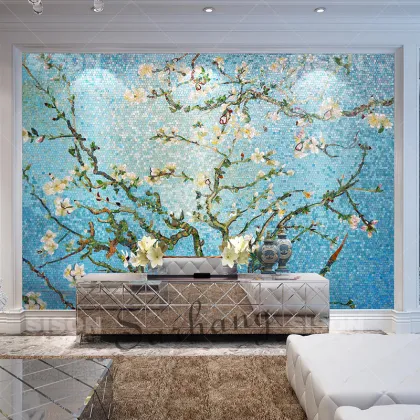 Van Gogh Apricot Tree Glass Mosaic Tiles Pattern