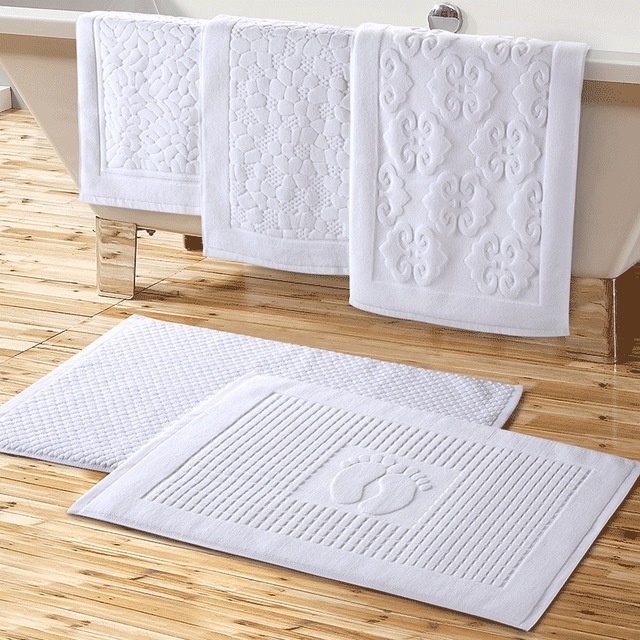 Cotton hotel bathroom bath mat towel non slip