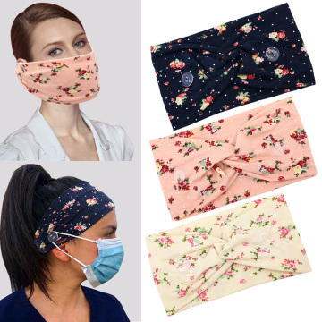 Button Buckle Headband Women Fashion Floral Print Mask Holder Quick Dry Sweat Sport Hair Band Protect Your Ears Hair Accessories