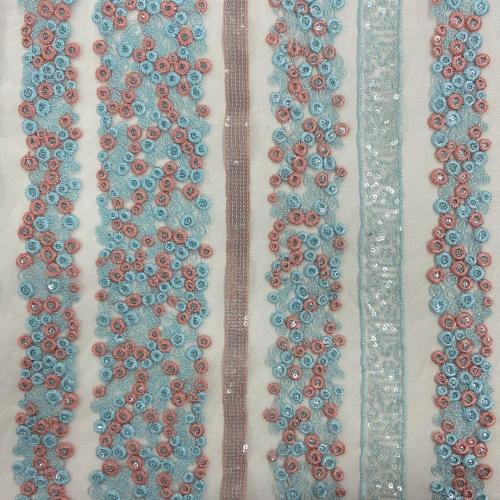 Strip Line / Circle Pattern Sequins Embroidery Fabric