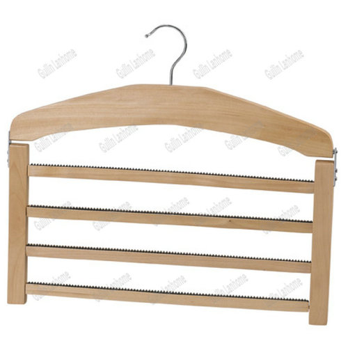 Natural color wooden multi trouser hangers with 4-layers