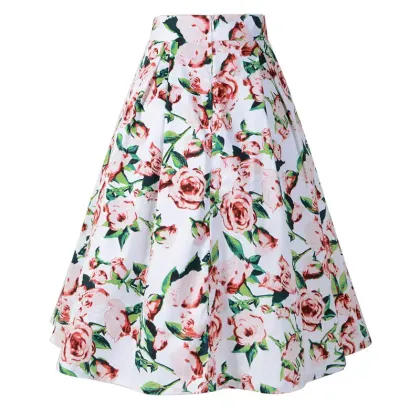 Plus Size Women'S Dresses Beautiful Design Long Printed Floral Skirt Cotton Soft Red A-Line Skirt