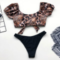 INGAGA Leopard Bikini Set 2021 Push Up Swimsuits Short Sleeve Biquini Swimwear Sexy Bow Brazilian Bikinis Beachwear Bathing Suit