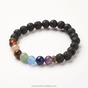 PandaHall 2-3/8 inch (60mm) Yoga Chakra Bracelet: Natural Lava Rock Stretch Beads