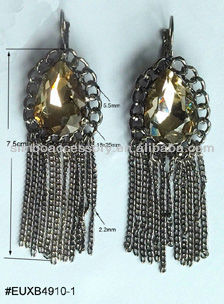 fashion metal acrylic rhinestones and chain tassel jewelry hook earring