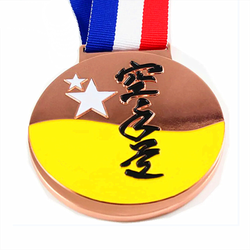 Heavy round shape enamel karate medal