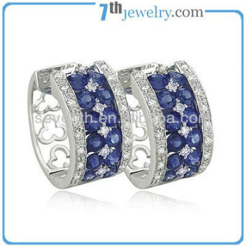 Creative Design Silver Plated with Blue and White CZ Diamond Brass Earring