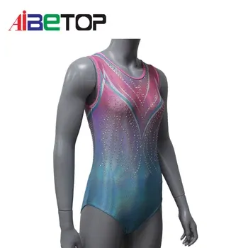 Sleeveless rhinestones gymnastics dance wear
