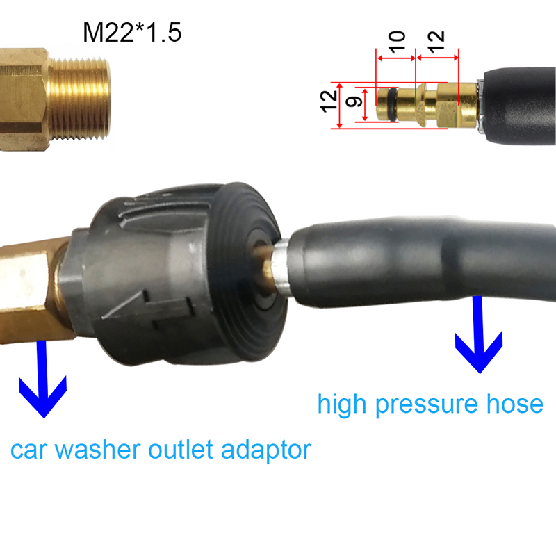 Conector de la manguera de lavadora de presión Adaptador de salida de lavadora potencia M22 para K2 K3 K4 K4 K5 K6 K7 Manguera de lavadora de alta presión