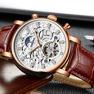 Men's Skeleton Automatic Waterproof Leather Strap Fashion Watch