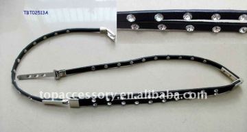 fashion black leather with glass stone belts