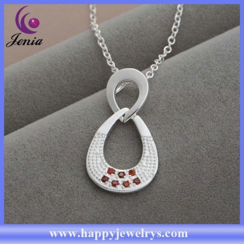 Red zircon simple pendant design 925 silver plated cheap price chain necklace (AN1027)