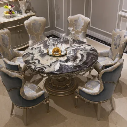 Classic Hand-Carved Royal Round Solid Wood Dining Table