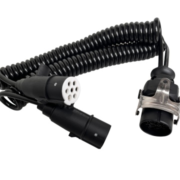 Heavy Duty 15 Pin to 2x7 Pin European Electric Trailer Connector Plug - Spiral Cable for Trucks