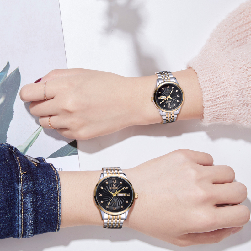 CHENXI 8212A-QL Luxury Couple Quartz Watch Set - Gold Stainless Steel