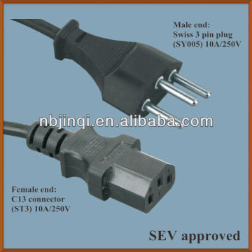 Swiss computer power cord (VDE approved)