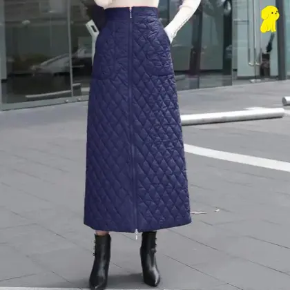 Women's Winter Zip Front High Waist Long Skirt
