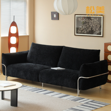 Черный тканевый диван-букле с металлическим каркасом