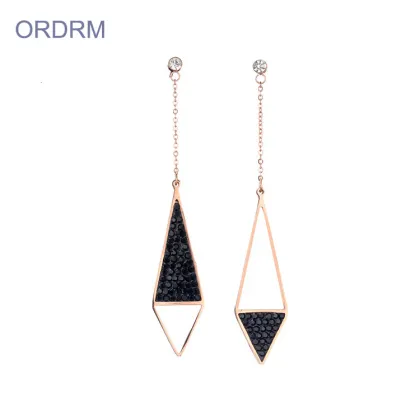 Long Black Swarovski Crystal Drop Earrings