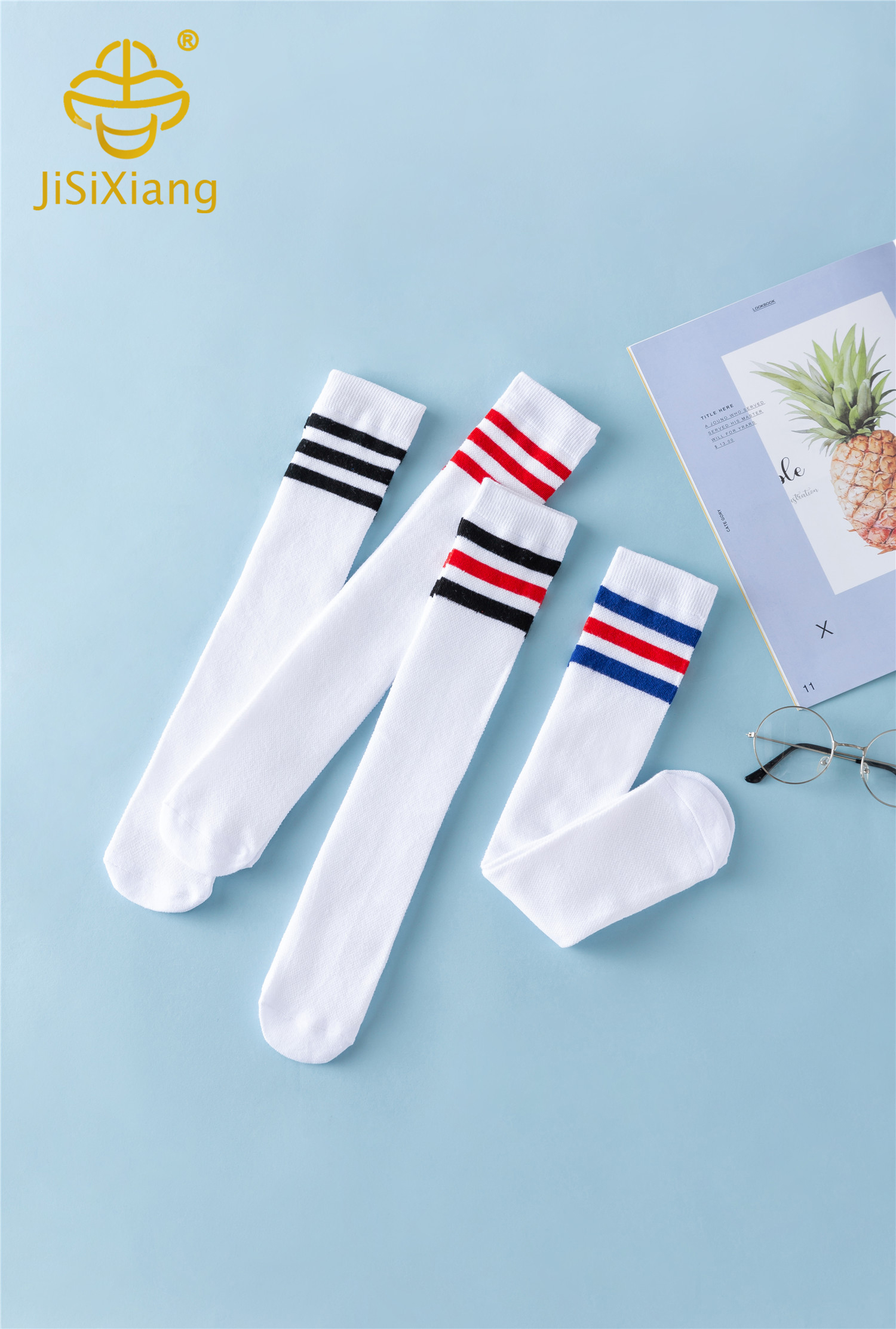 Girls' High Tube White Long Tube Knee Over Sports Socks1