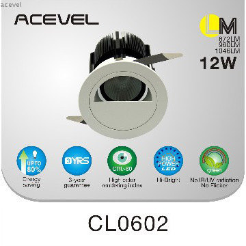 New design LED COB down light/ceiling light with unti-glare cover 12W