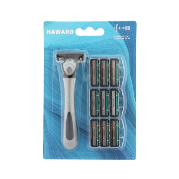 Customized D335L Rubber Handle Razor with 3 Blades - Private Label Packaging