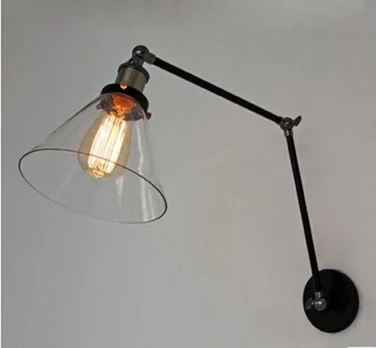 Vintage Industrial Brass Metal Flexible Arm Wall Lamp With Clear Glass Shape