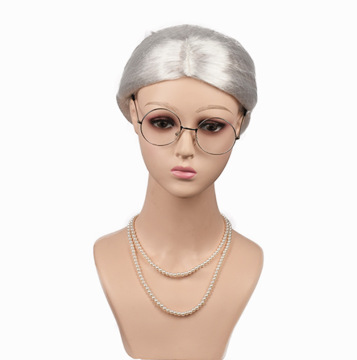 Wig cosplay wanita tua putih untuk pertunjukan panggung dan berpakaian prom