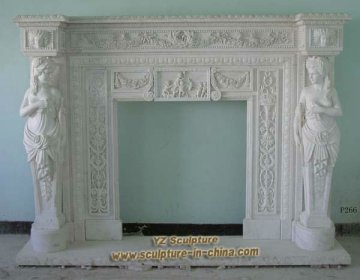 Elegant Statue Marble Fireplaces Carving
