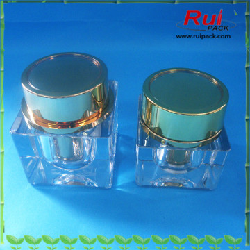 Square shape empty acrylic face cream jar,acrylic skin care cream jar with golden cap