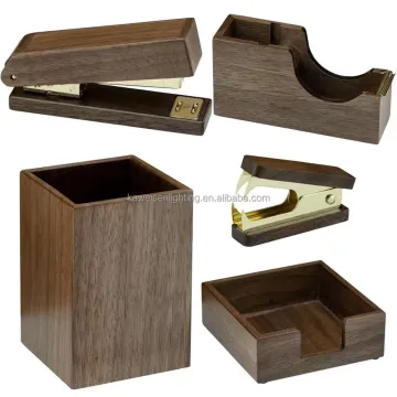 Comprehensive Walnut Wood Desktop Office Set: Includes Stapler, Tape Dispenser, Staple Remover, Memo Holder, Pen Storage & More