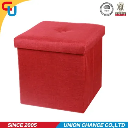 Red faux linen fabric storage sex furniture ottoman