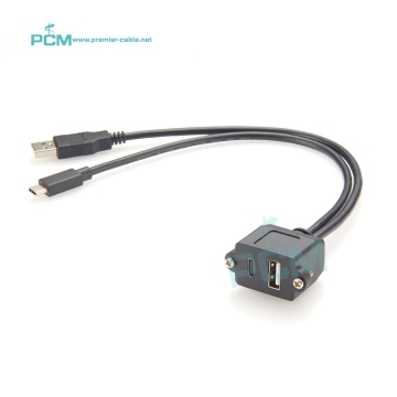 Mountable Dual-Port USB Type-C and Type-A Adapter Cable for Panel Installation